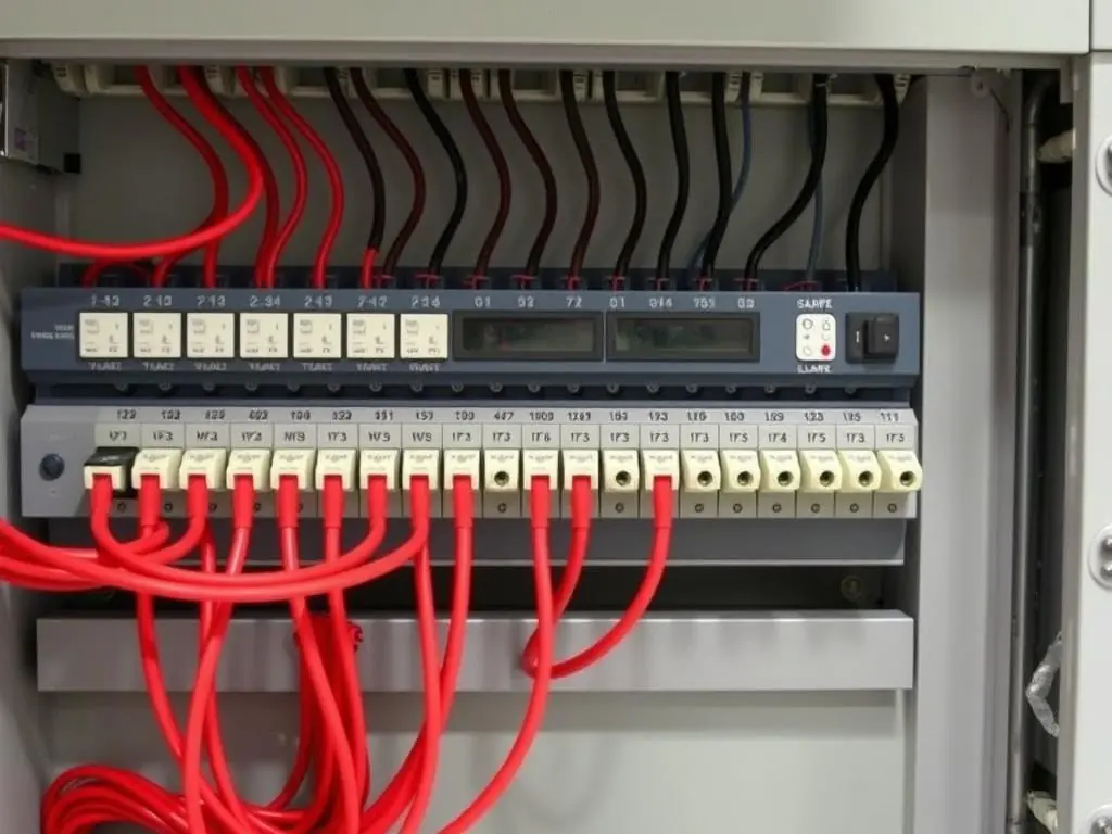 Central de alarme de incêndio com cabos de 4 vias conectados Central de alarme de incêndio com cabos de 4 vias conectados